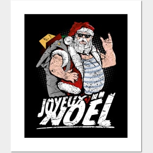 Joyeux noël cool tattooed santa claus with sunglasses Posters and Art